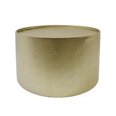Handcrafted Round Coffee Table with Modern Hammered Metal Surface, Gold