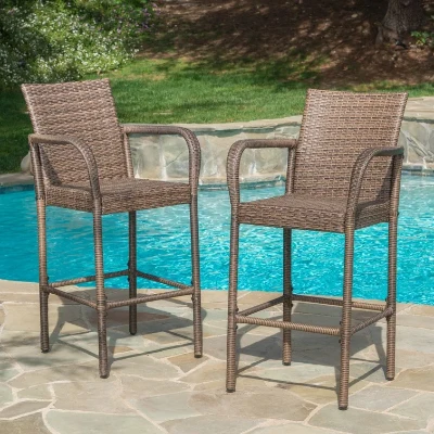 Outdoor Wicker Barstools Set of 2, Brown