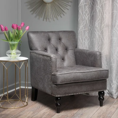 Modern Accent Tufted Club Chair with Rivet Design and Birch Wood Legs, Slate