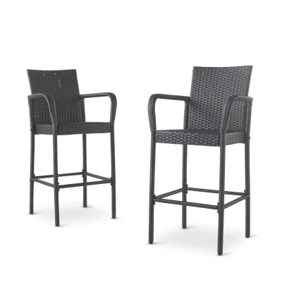 Outdoor Wicker Barstools Set of 2, Grey
