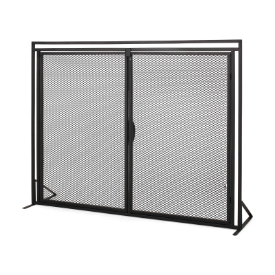 Iron Fireplace Screen with Easy Access Doors, Black
