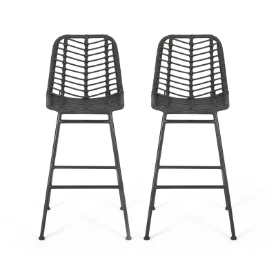 Accent Outdoor Wicker Barstools Set of 2, Grey
