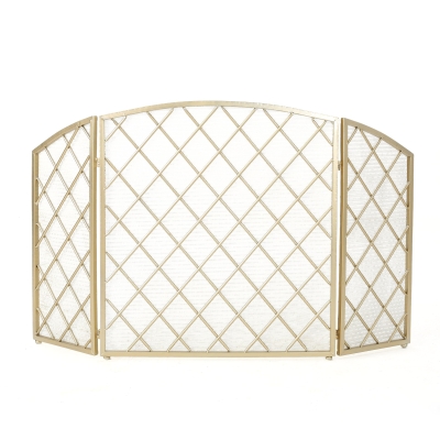 Modern Single Panel Iron Fireplace Screen with Durable Iron Frame, Gold