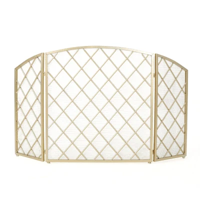 Modern Single Panel Iron Fireplace Screen with Durable Iron Frame, Gold