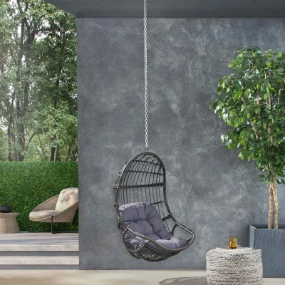 Outdoor/Indoor Wicker Swing Hanging Chair with 8ft Chain, Gray