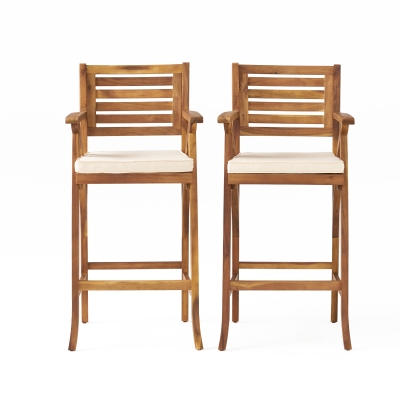 2PC Modern Outdoor Barstool Set with Ladder-Back Design, Brown