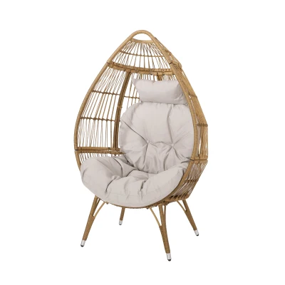 Outdoor Teardrop Wicker Patio Chair with Water-Resistant Cushions, Natural