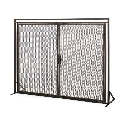 Iron Fireplace Screen with Easy Access Doors, Black+Gold