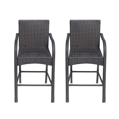 Outdoor Wicker Barstool Chair Set of 2 with Durable Powder-Coated Metal Frame, Brown