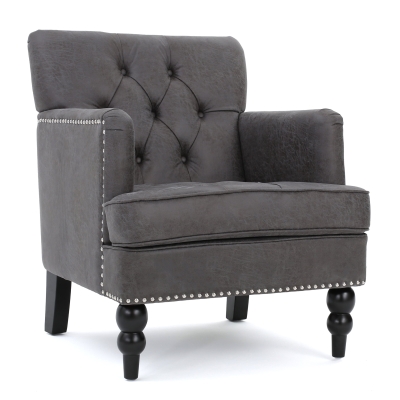 Modern Accent Tufted Club Chair with Rivet Design and Birch Wood Legs, Slate