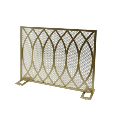 Modern Iron Fire Screen with Single Panel Design and Fine Mesh, Gold