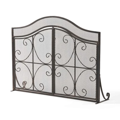 Modern Iron Fire Screen with Single Panel Design and Fine Mesh, Black