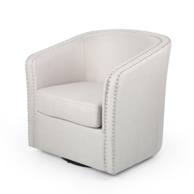 Barrel Style Upholstered Swivel Club Chair with Contemporary Design, Wheat