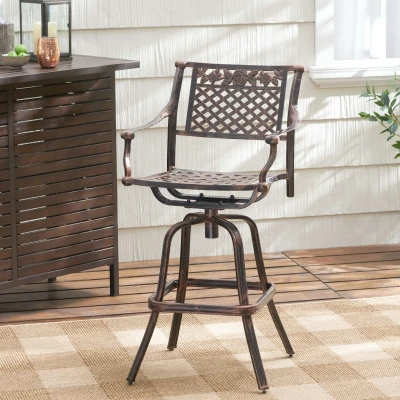 Retro style Outdoor Cast Aluminum Bar Stool with 29.5" Seat Height, Copper