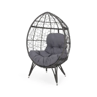 Outdoor Wicker Teardrop Chair with Water-Resistant Cushions, Gray