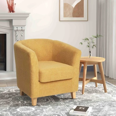 Contemporary Club Chair with Fabric Upholstery and Birch Wood Legs, Mustard yellow