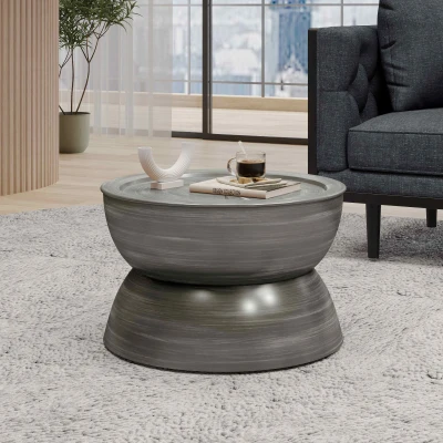 Modern Stunning Hourglass Coffee Table with Iron Frame, Antique Silver
