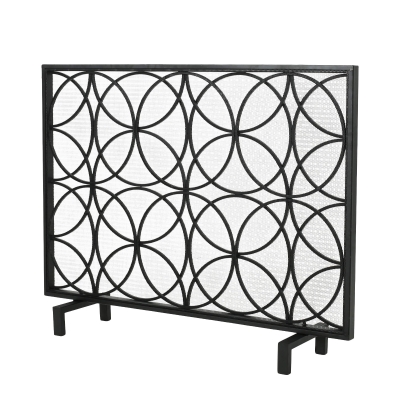 Stylish Single Panel Iron Fireplace Screen with Durable Iron Frame, Black