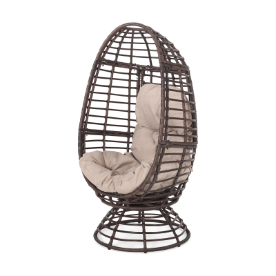 Wicker Outdoor Patio Swivel Egg Chair with Basket Shape Design and Water-Resistant Cushions, Black
