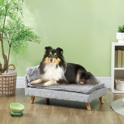 PawHut Dog Sofa Bed for Medium Dogs Cats with Cushion, Pillow, Removable and Washable Cover, Non-slip Foot Pads, Light Grey