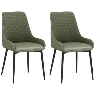 HOMCOM Upholstered Kitchen Chairs, Modern Dining Chairs Set of 2 with Diamond Tufting and Steel Legs for Dining Room, Green