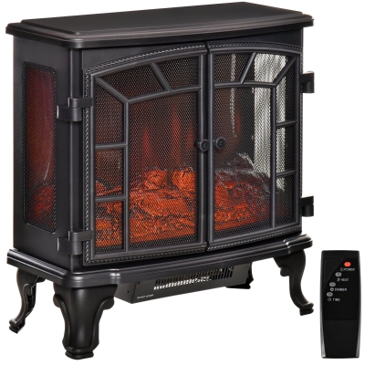 HOMCOM 27" Electric Fireplace Heater with LED Flames & Remote, Black