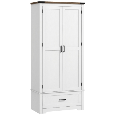 HOMCOM 69" Tall Farmhouse Kitchen Pantry Cabinet with 2 Doors, Drawer and Adjustable Shelves, White