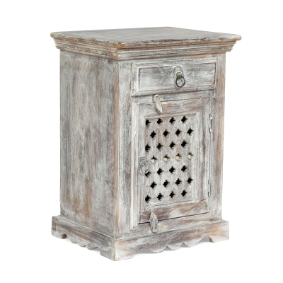 Wooden Nightstand with Drawer and Door, White