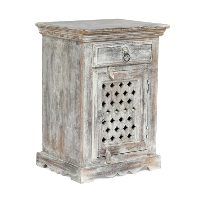 Wooden Nightstand with Drawer and Door, White