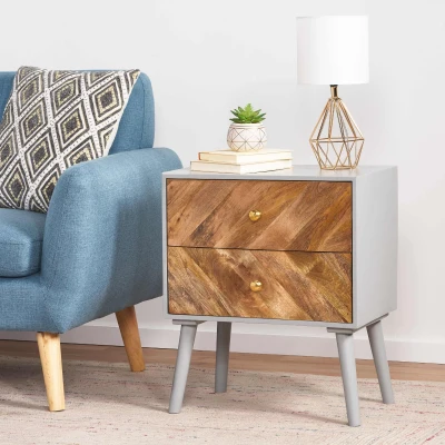 Handmade 2-Drawer Cabinet with MDF Frame and Splayed Legs, Natural
