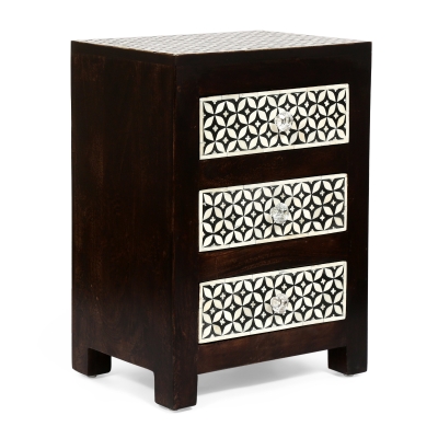 Handcrafted Boho Design with Mango Wood Frame and Buffalo Bone Inlay, Black + Dark Walnut