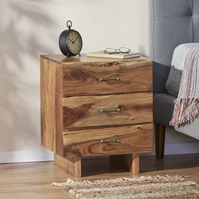 Boho Acacia Wood Nightstand, Natural
