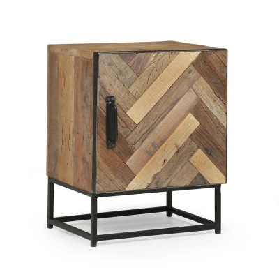 Handcrafted Boho Nightstand with Recycled Wood, Natural