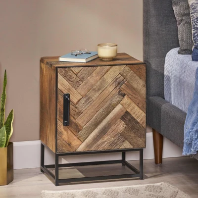 Handcrafted Boho Nightstand with Recycled Wood, Natural