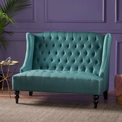 Modern Glam Loveseat Sofa with Velvet Upholstery, Teal