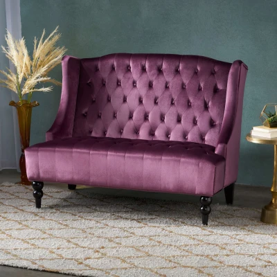 Modern Glam Loveseat Sofa with Velvet Upholstery, Raisin
