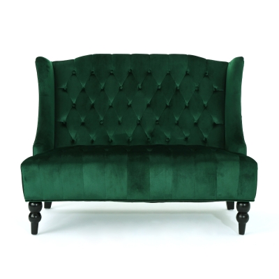 Modern Glam Loveseat Sofa with Velvet Upholstery, Emerald