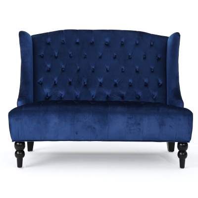 Modern Glam Loveseat Sofa with Velvet Upholstery, Navy Blue