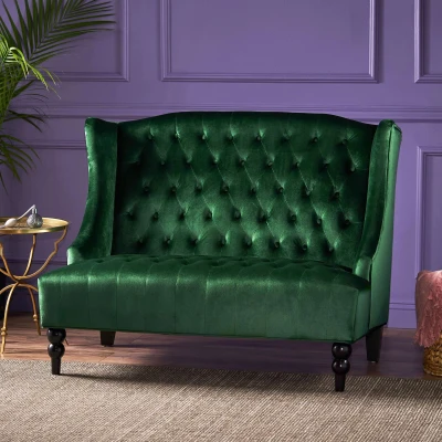 Modern Glam Loveseat Sofa with Velvet Upholstery, Emerald