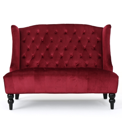 Modern Glam Loveseat Sofa with Velvet Upholstery, Wine Red