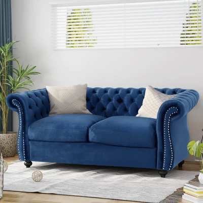 Chesterfield Loveseat Sofa, Navy Blue