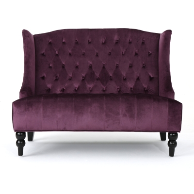 Modern Glam Loveseat Sofa with Velvet Upholstery, Raisin