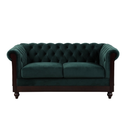 Chesterfield Velvet Loveseat Sofa, Dark Green