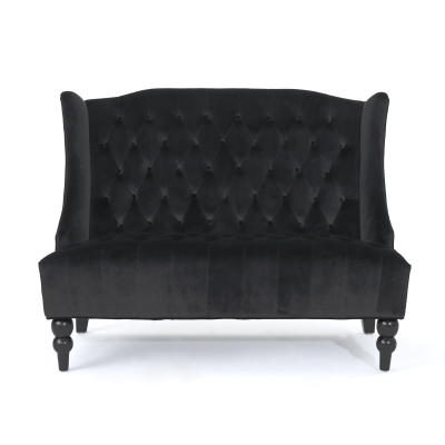 Modern Glam Loveseat Sofa with Velvet Upholstery, Black