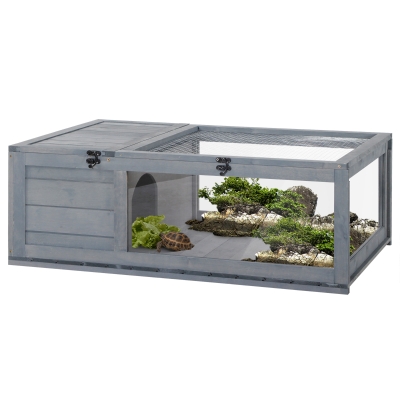 PawHut Wooden Reptile Cage with Slide-out Tray, 3 Windows