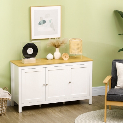 HOMCOM Sideboard, Buffet Cabinet with Doors and Adjustable Shelves for Living Room, Entryway, White and Natural