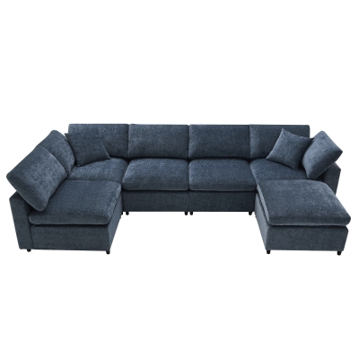 130" x 65" Modern Modular Cloud Sofa Bed with Ottoman, Dark Blue