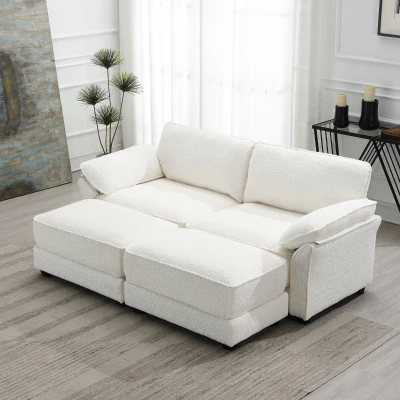 Convertible Sectional Sofa Bed Set with Ottoman, White