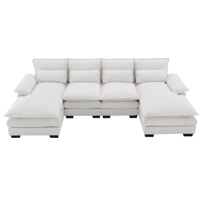 Modern U-Shaped 6-Seat Sectional Sofa with Chaise Lounge, White