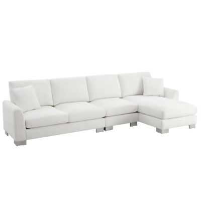 119" x 55" Modern Oversized Sectional Sofa with 2 Free Pillows and Chaise, White